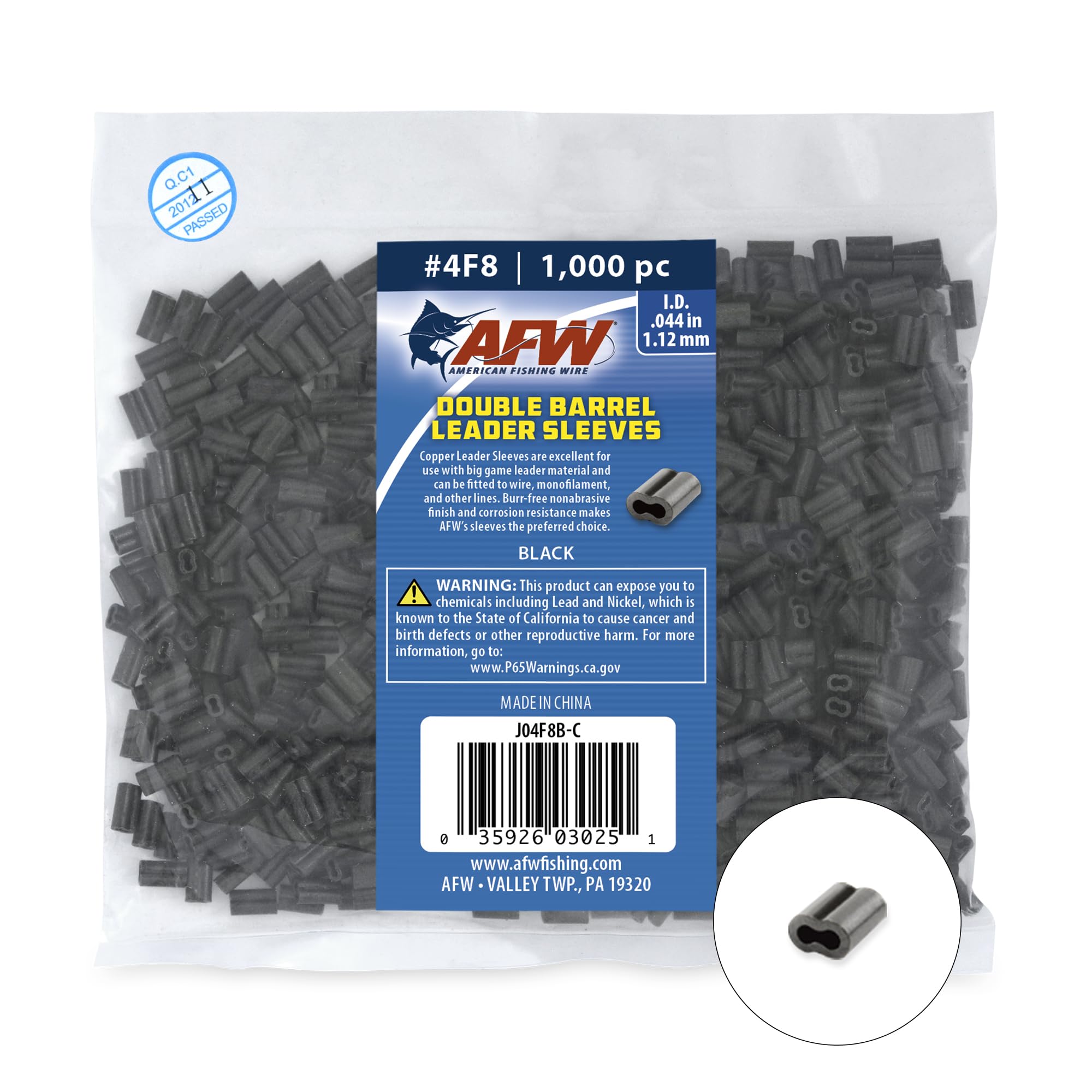 AFW double-barrel crimp sleeve closeup showing burr-free finish for smooth connections.
