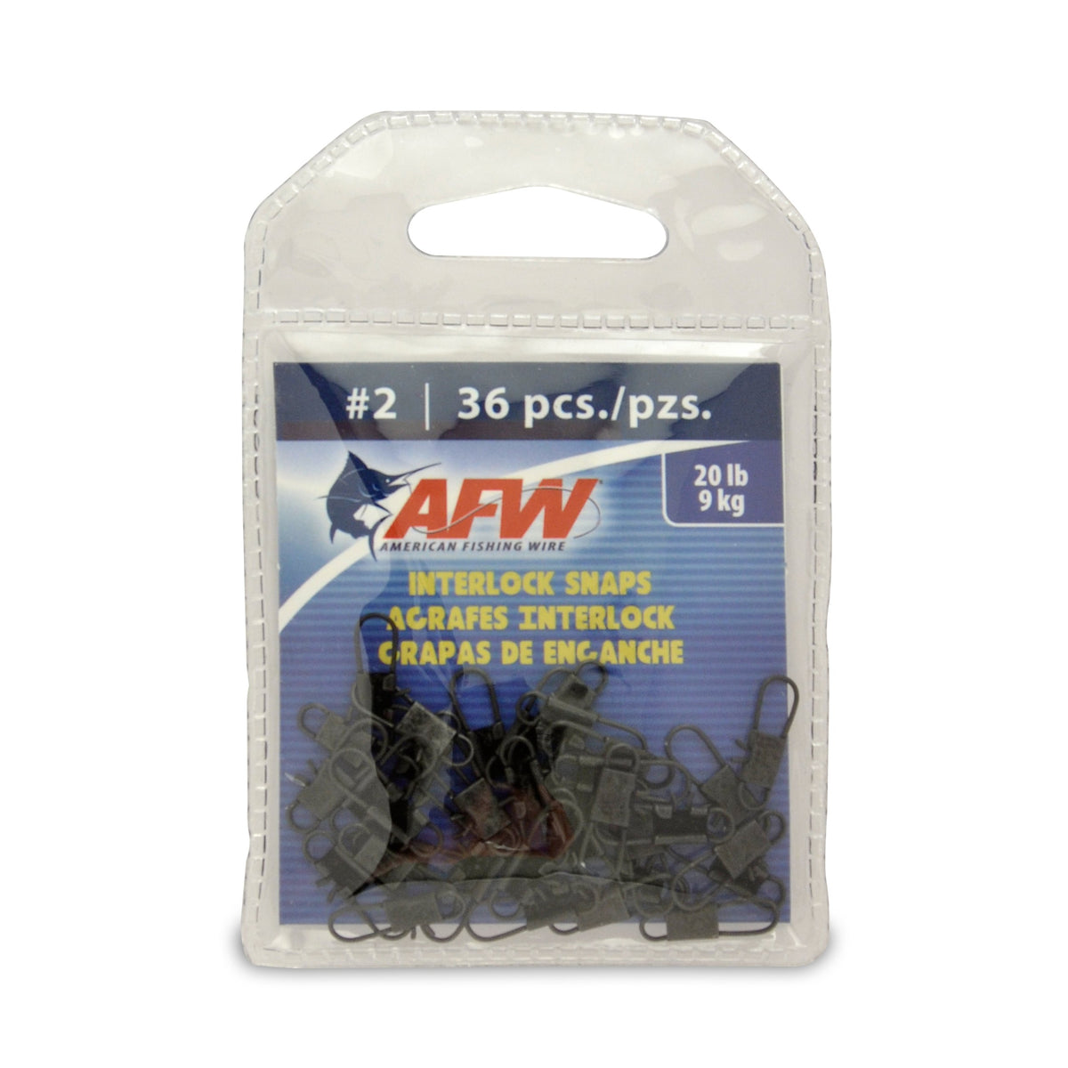 AFW Interlock Snaps in black size 2 20 lb test for sturdy leaders
