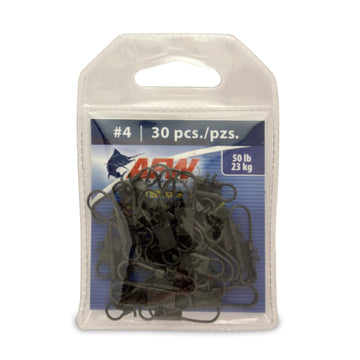 AFW Interlock Snap in black size 4 for 50 lb tests, secure rigging on leaders.