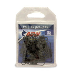AFW Interlock Snap in black size 4 for 50 lb tests, secure rigging on leaders.