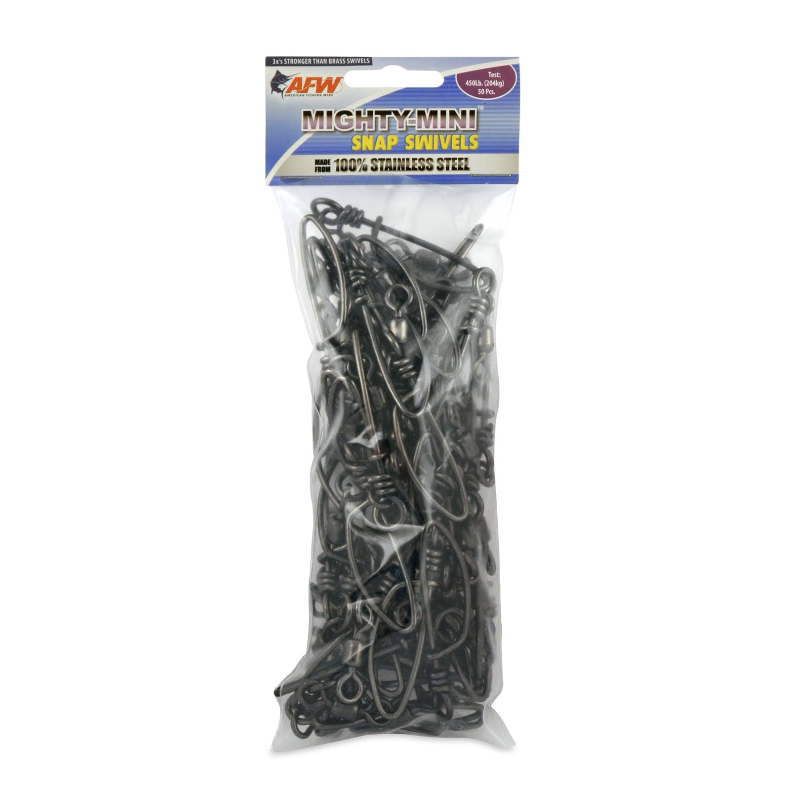 AFW Mighty Mini stainless snap swivel gunmetal finish, size 2/0 for saltwater rigs.