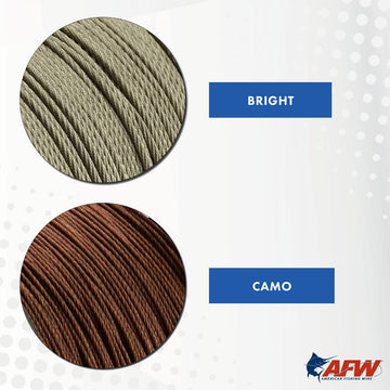 AFW shark leader 300 ft spool camo detail emphasizing strength and length