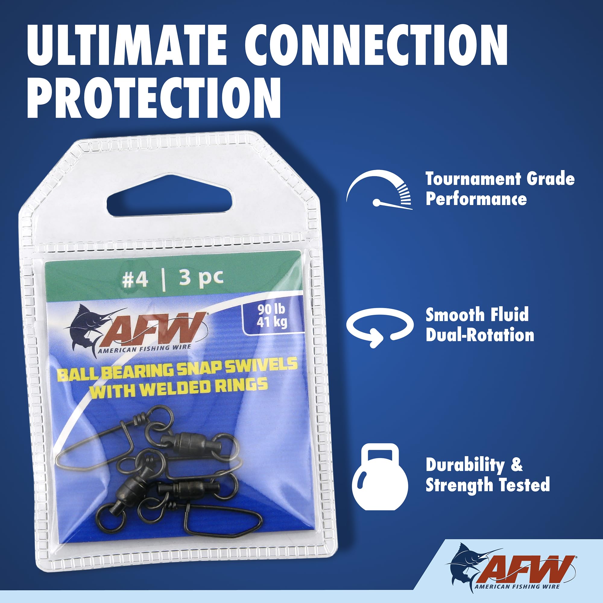 AFW solid brass ball bearing snap swivel dual-rotation showcases smooth action with reduced drag