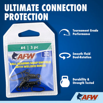 AFW solid brass ball bearing snap swivel dual-rotation showcases smooth action with reduced drag