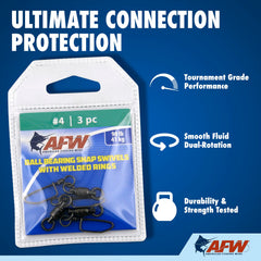 AFW solid brass ball bearing snap swivel dual-rotation showcases smooth action with reduced drag