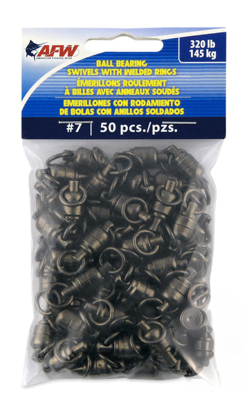 AFW solid brass ball bearing swivels with bullet design enable smoother bait presentation and less line twist.