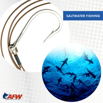 AFW camo 7x7 stainless leader on spool highlighting durability for saltwater use