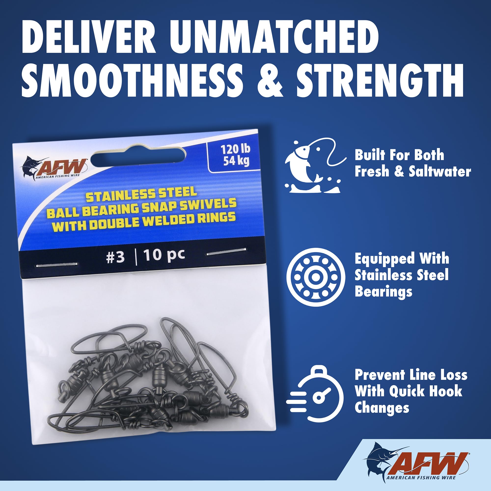 AFW swivel with gunmetal finish to minimize reflections during daylight fishing