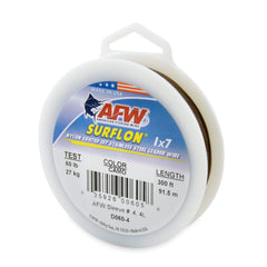 AFW Surflon camo leader wire shows 60 lb test and 0.032 inch diameter for saltwater use.