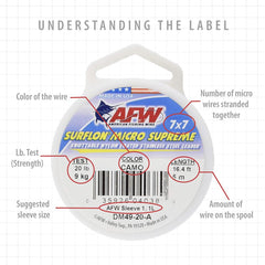 AFW Surflon Micro Supreme 49-wire construction—high flexibility for tricky casting and hooks.