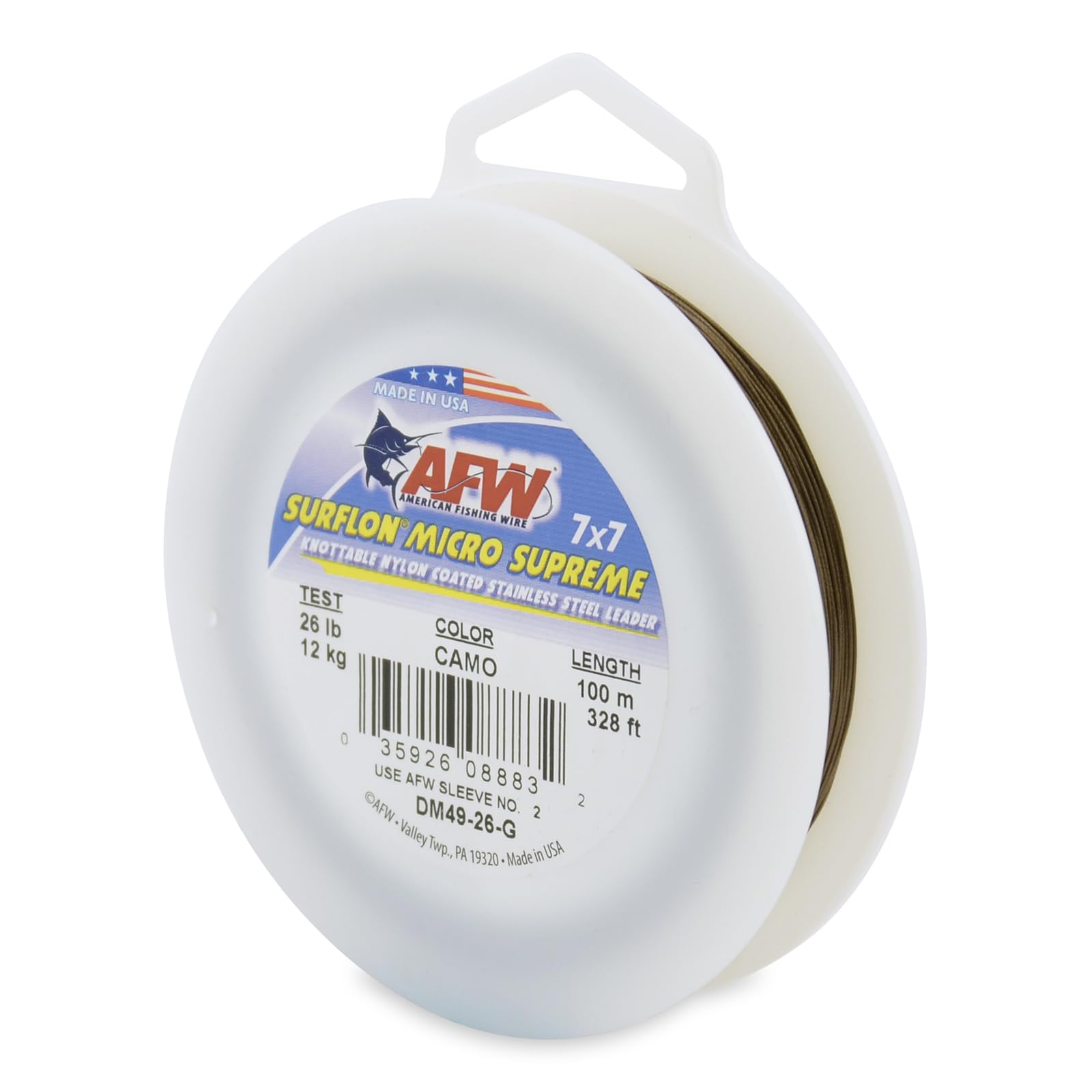 AFW Surflon Micro Supreme nylon-coated leader close-up shows smooth coating reduces knot friction.