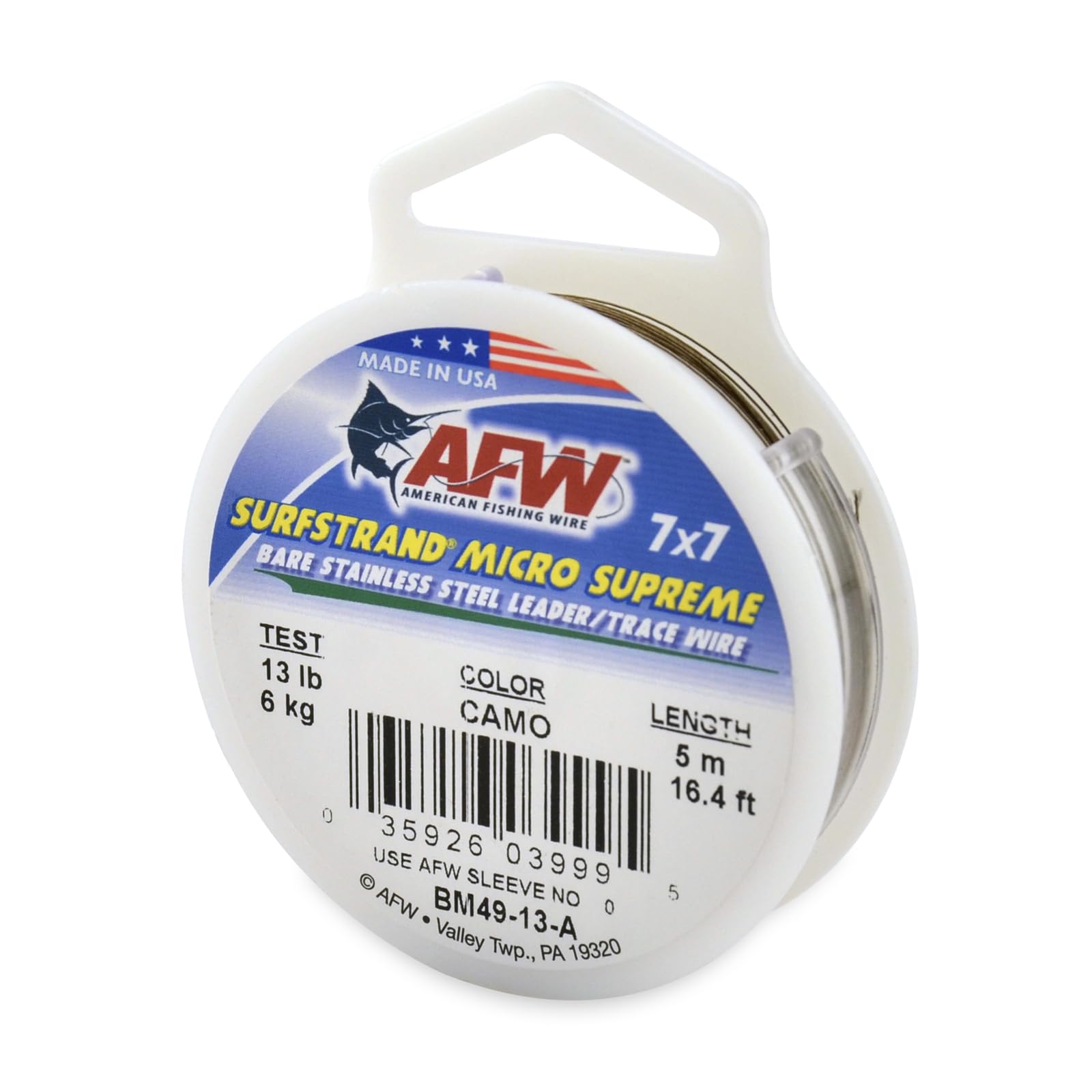 AFW Surfstrand Micro Supreme wire bare 7x7 leader, flexible and knot-friendly for rigs.