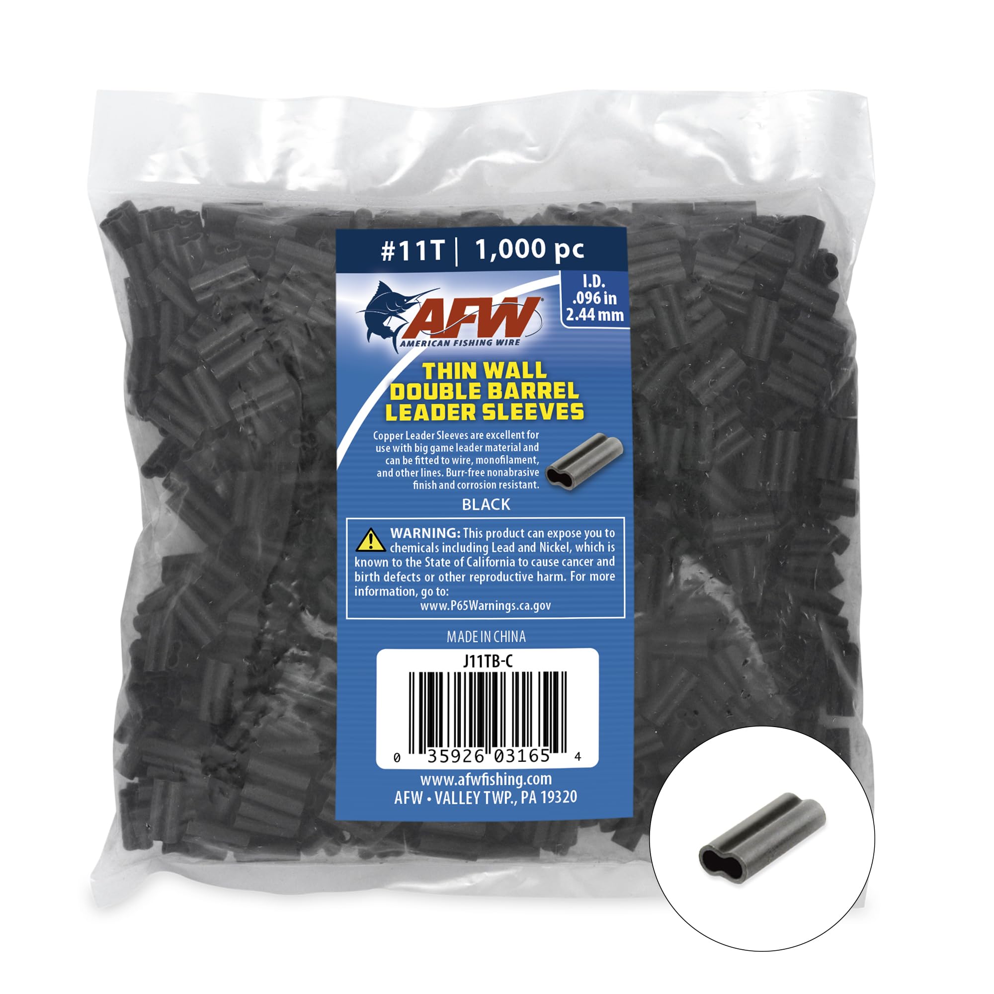 AFW thin-wall crimp sleeve 11T-096 black for low-profile leader crimps.