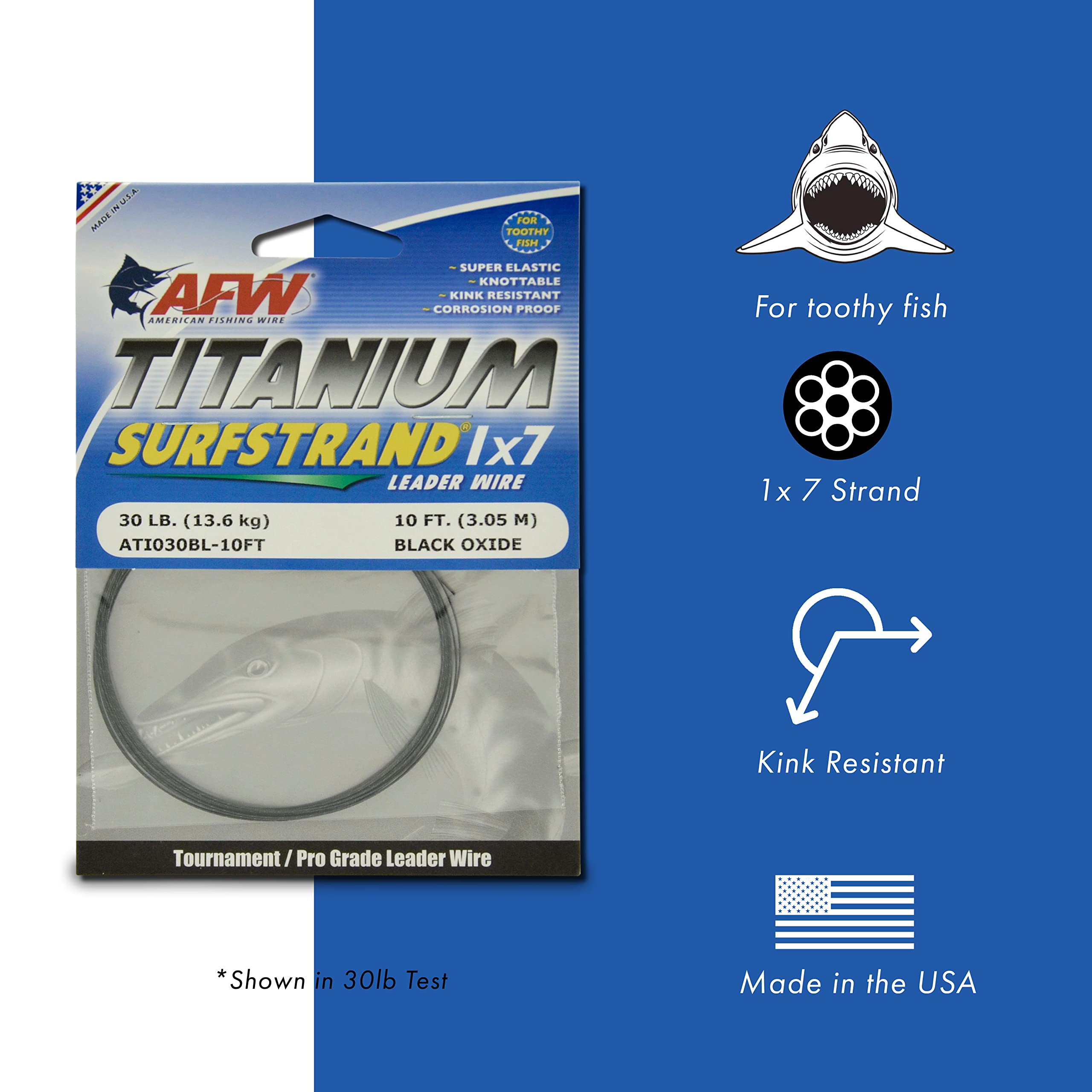 AFW Titanium Surfstrand 1x7 closeup shows strong construction and kink resistance.