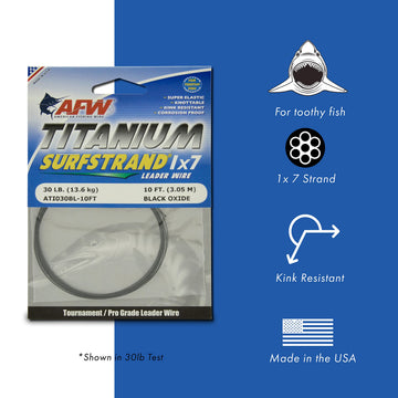 AFW Titanium Surfstrand 1x7 closeup shows strong construction and kink resistance.