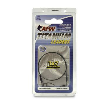 AFW Titanium Surfstrand 75lb 18in leader close-up showing kink resistance for big game fishing.