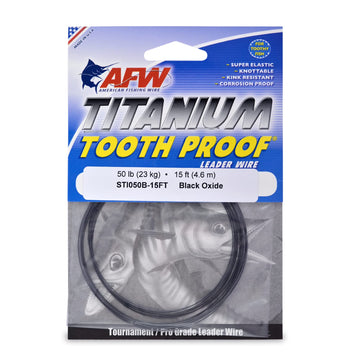 AFW Titanium Tooth Proof leader, 50 lb, 15 ft, strong and versatile for big game.