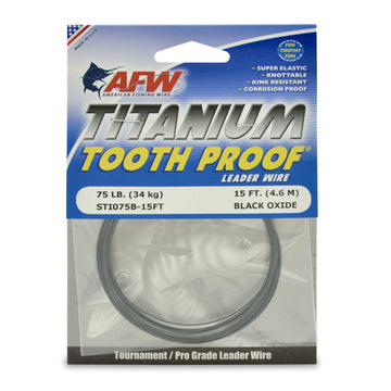 AFW Titanium Tooth Proof leader 75lb 15ft spooled secures hooks and reduces bite-offs