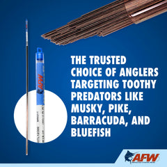 AFW Tooth Proof wire 0.016-inch diameter and 58 lb test for strong leaders.