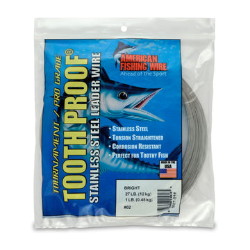 AFW Tooth Proof wire bright stainless closeup highlights bite resistance for toothy fish.