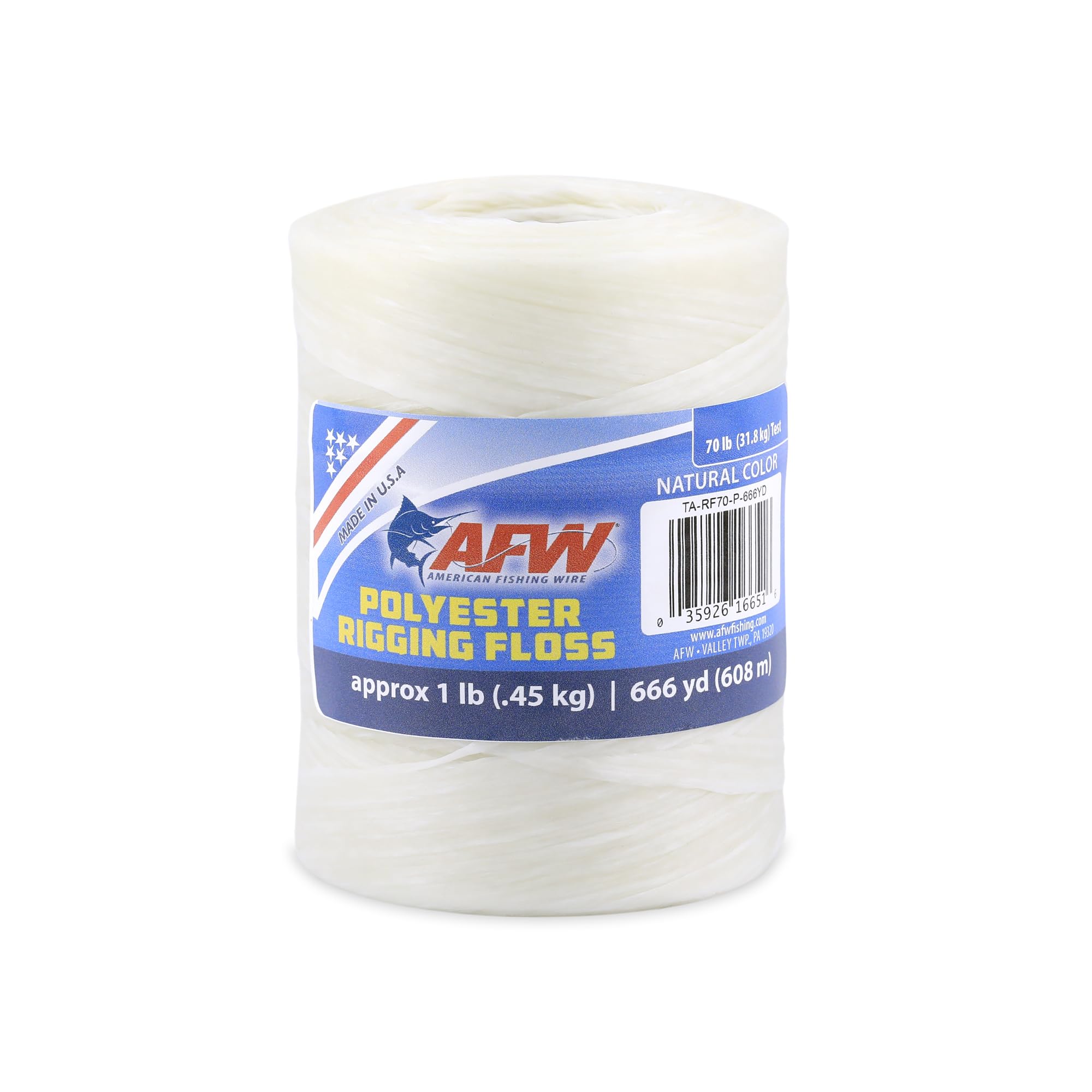 AFW waxed polyester rigging floss closeup with wax coating for secure knots
