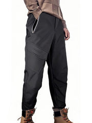 Afwerirc men's black fleece-lined pants, front view, warm for cool outdoor wear.