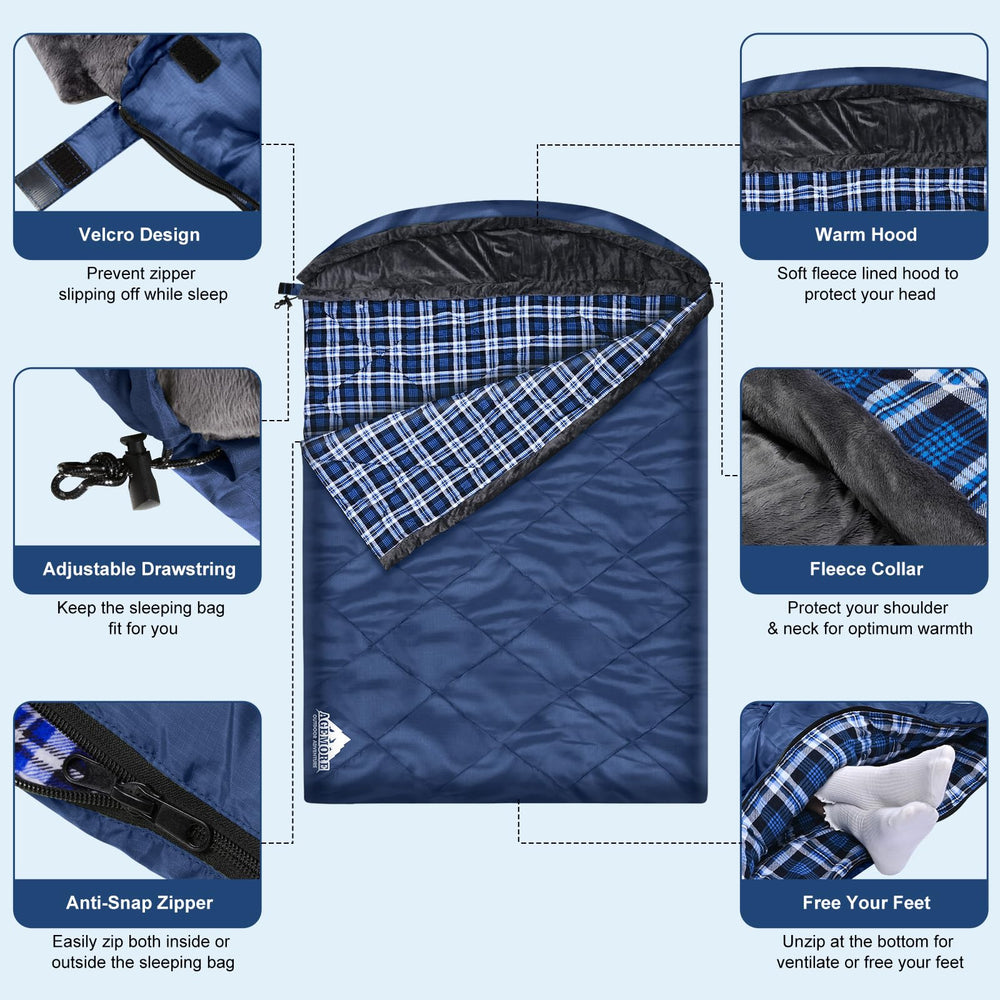 AGEMORE sleeping bag unzip-into-two-single-bags for versatile use.