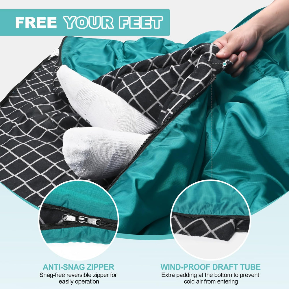 AGEMORE Cotton Flannel Double Sleeping Bag dual-zipper entry for easy exit