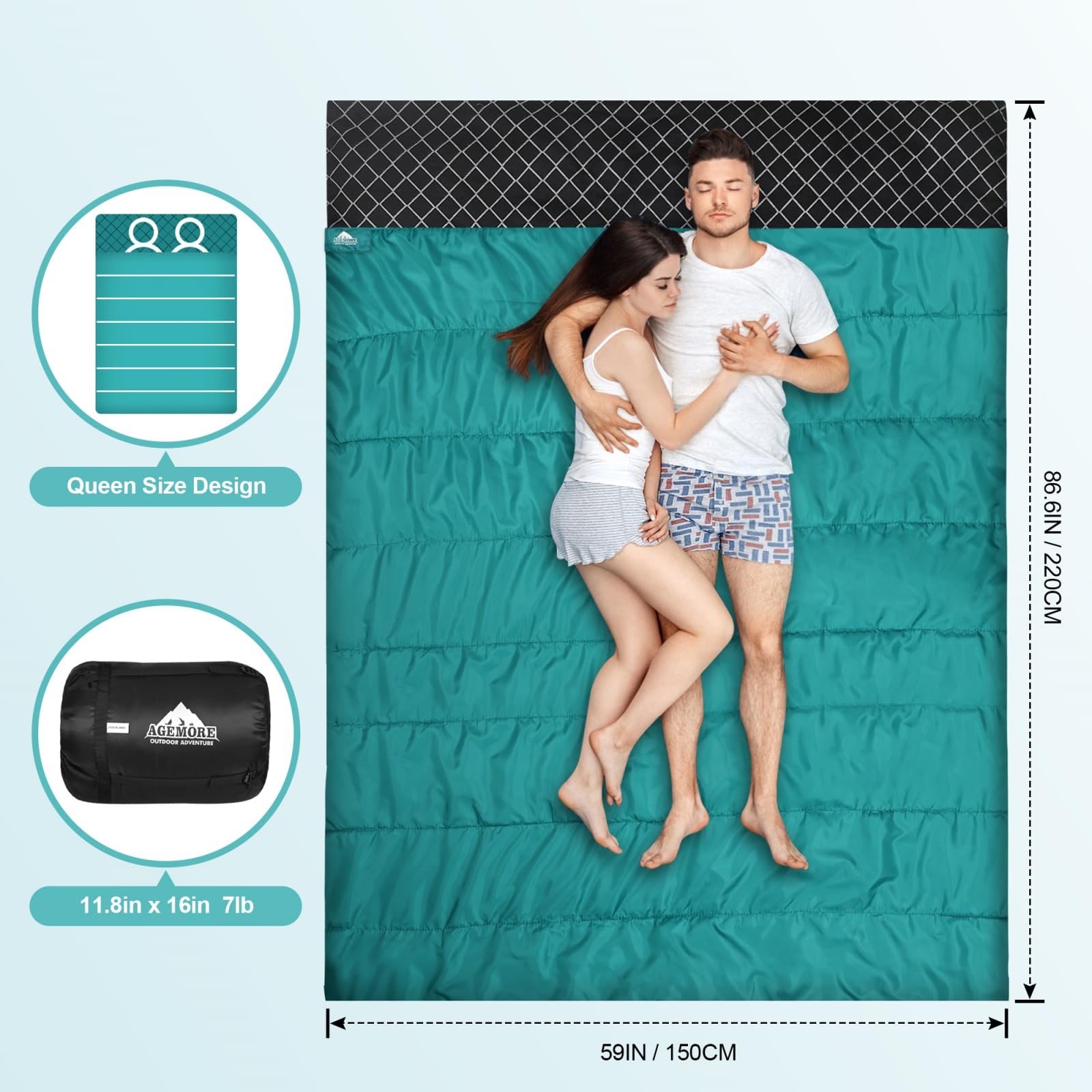 AGEMORE Cotton Flannel Double Sleeping Bag folded flat as multi-use blanket option