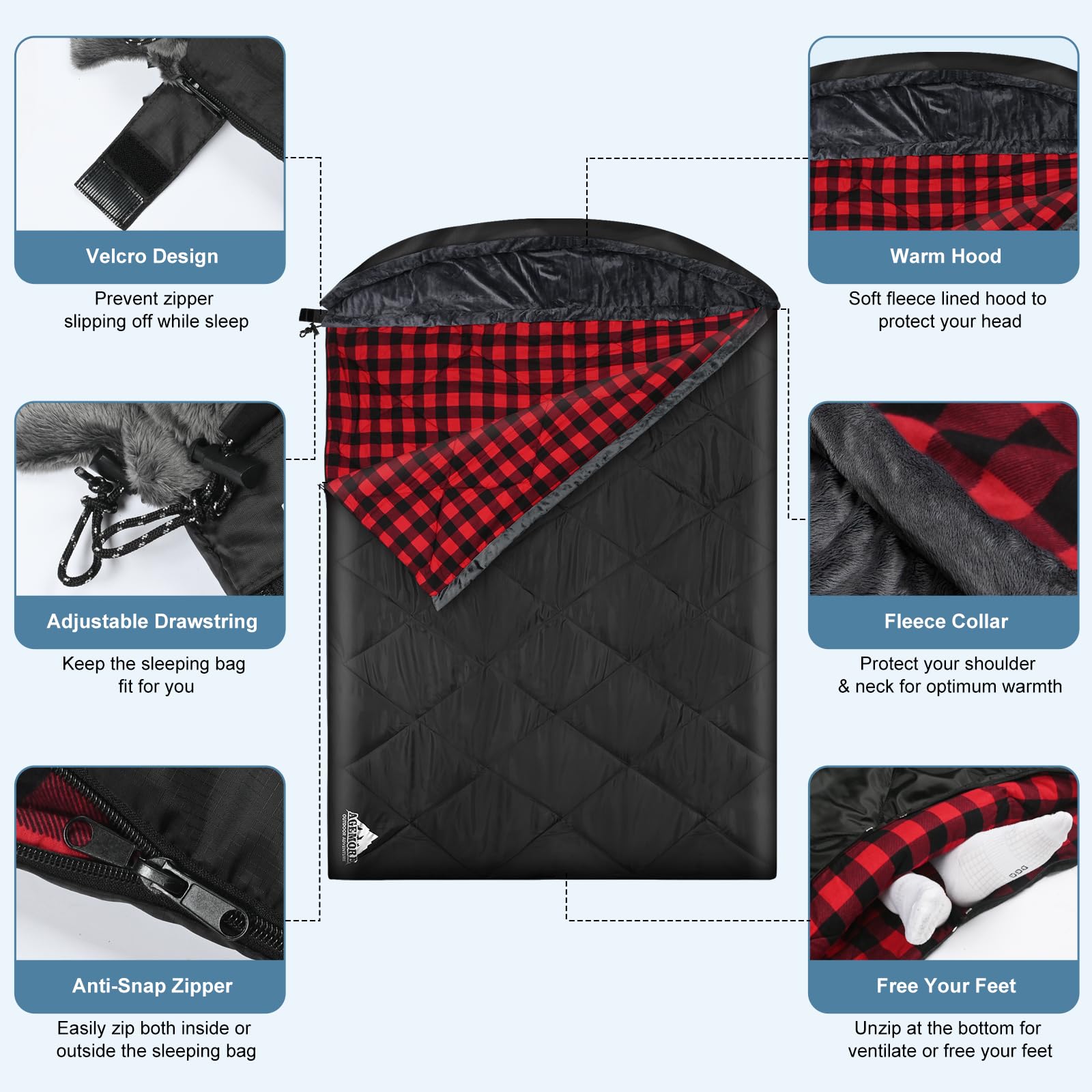 AGEMORE Cotton Flannel Double Sleeping Bag folded storage shows compact packing