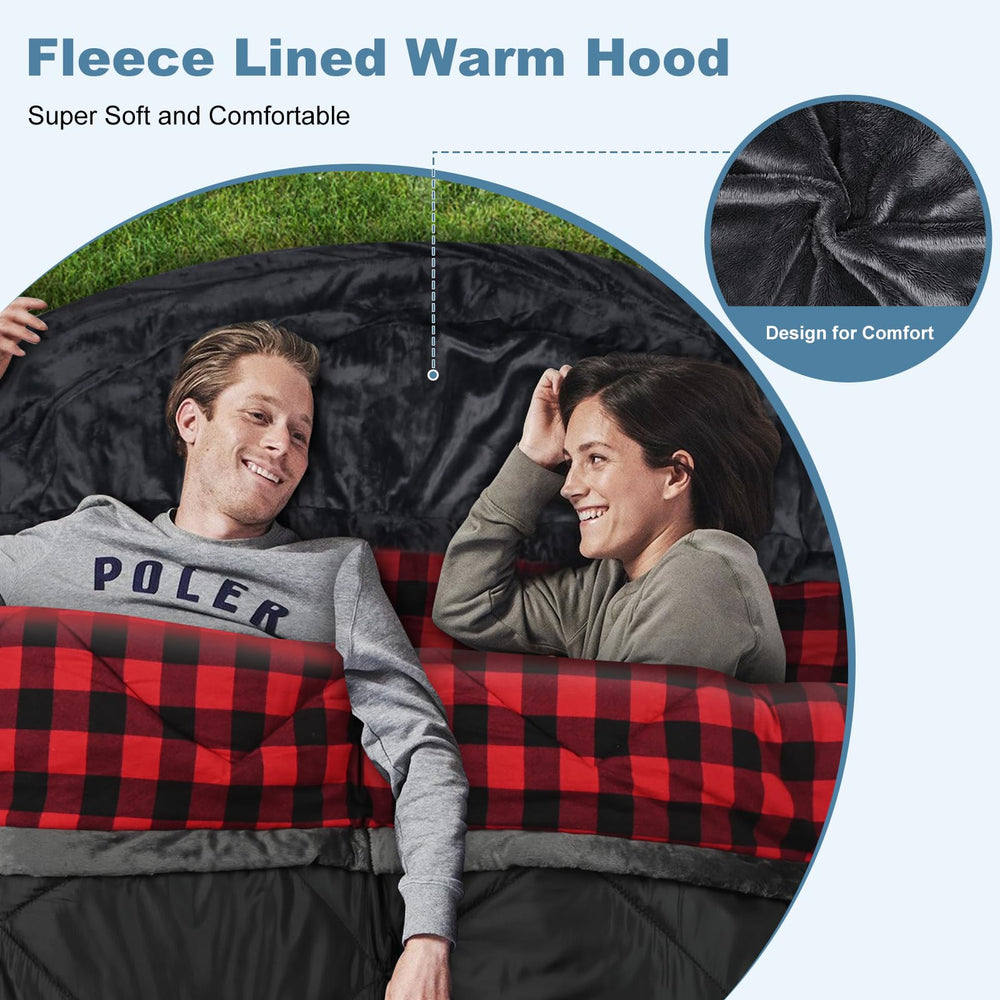 AGEMORE Cotton Flannel Double Sleeping Bag hood coverage for head and shoulders warmth