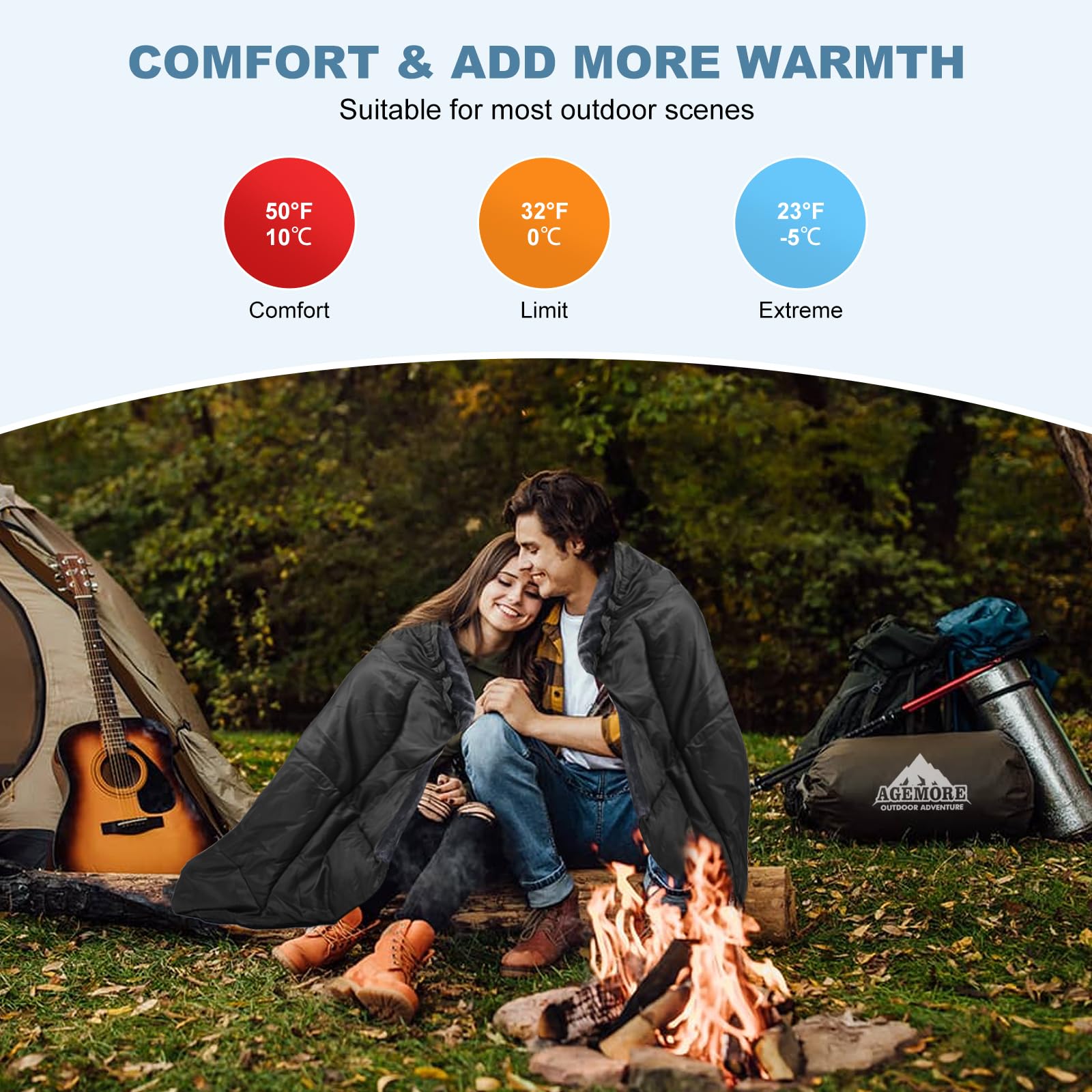 AGEMORE Cotton Flannel Double Sleeping Bag warmth insulation demonstrated by 430GMS fill