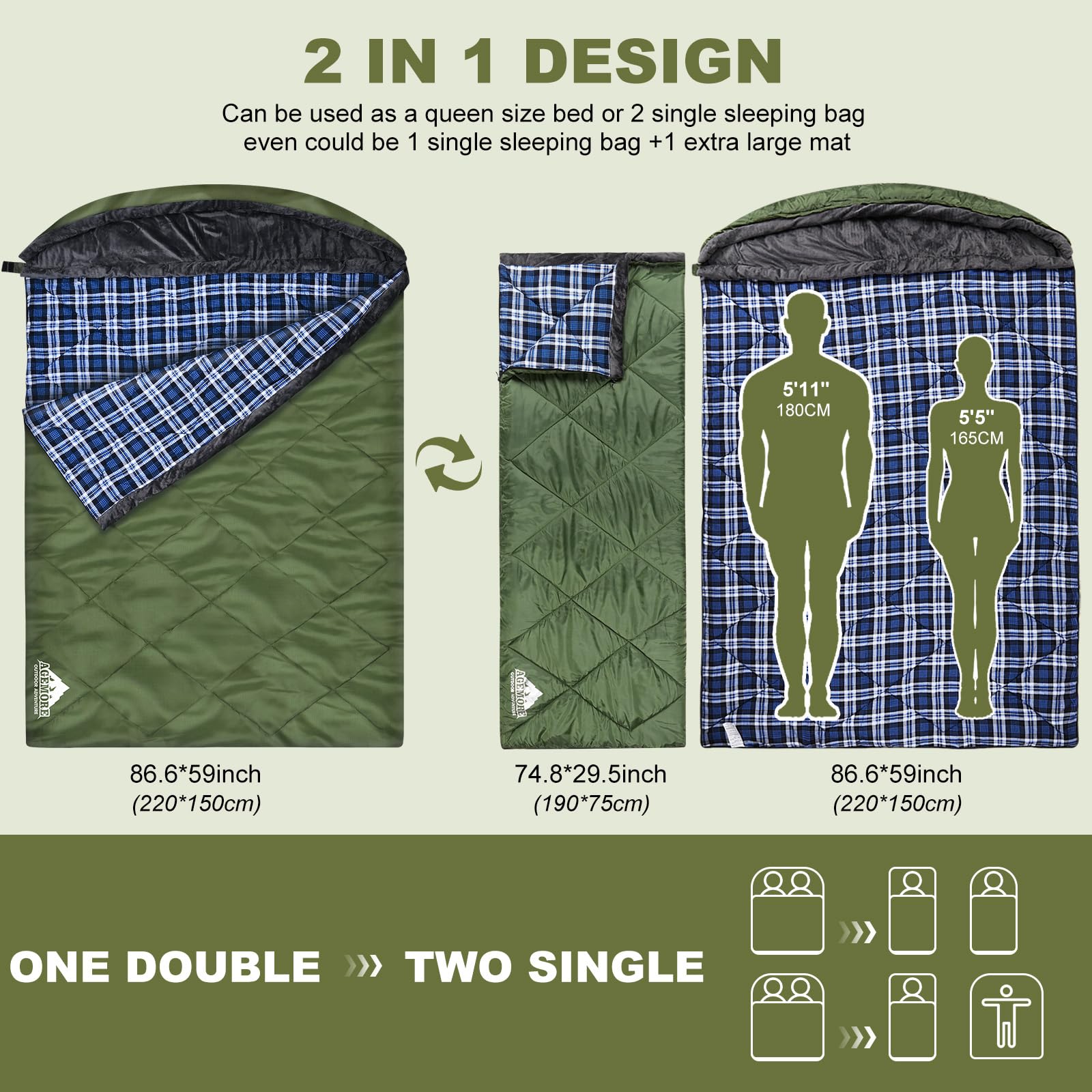AGEMORE Cotton flannel lining texture showcases soft, bed-like comfort outdoors.