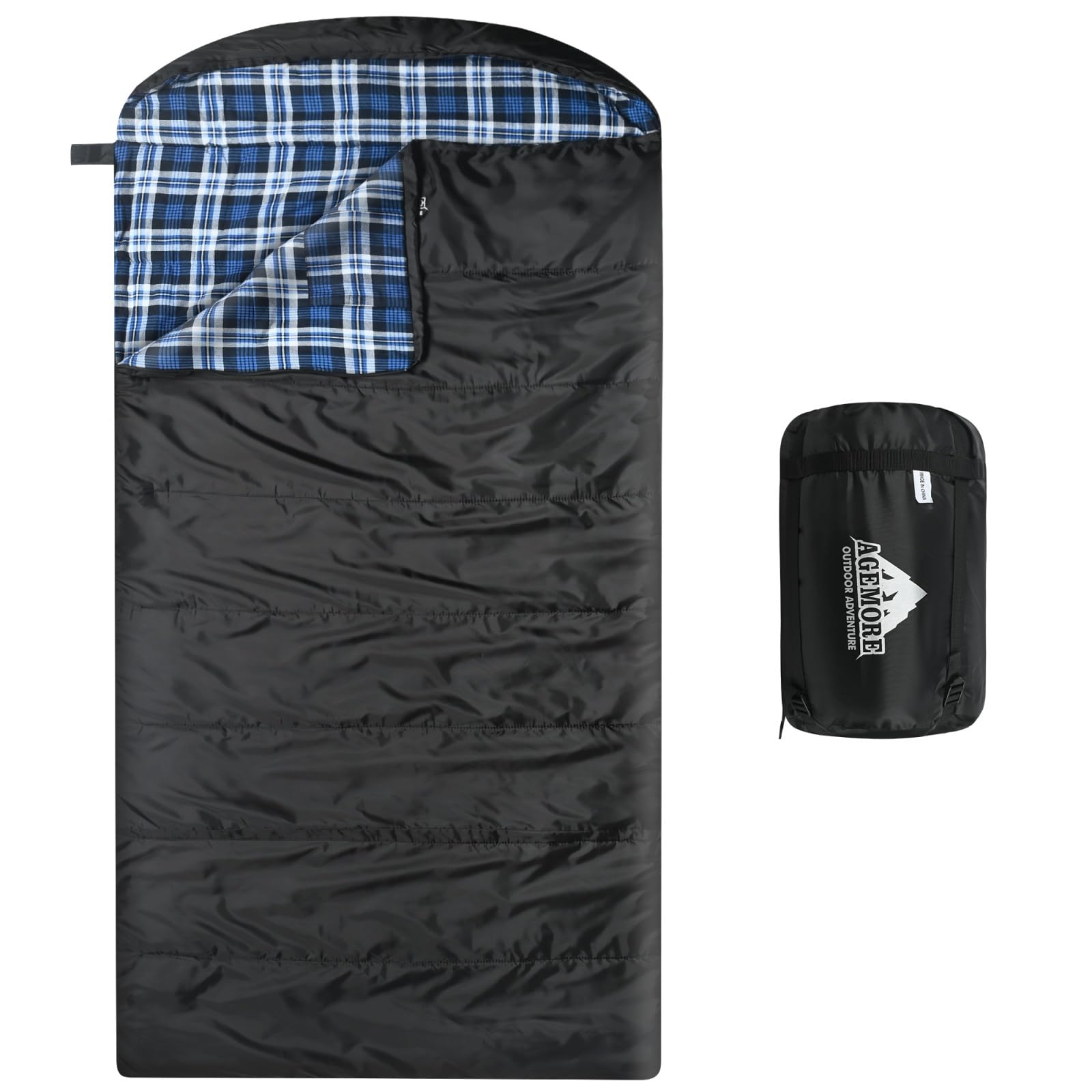 AGEMORE Cotton Flannel Sleeping Bag hood close-up highlighting warmth for chilly nights outdoors.