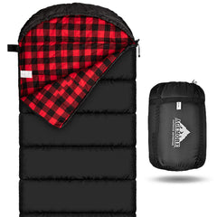 AGEMORE Cotton Flannel Sleeping Bag opened to reveal cozy hood for extra warmth on cool nights
