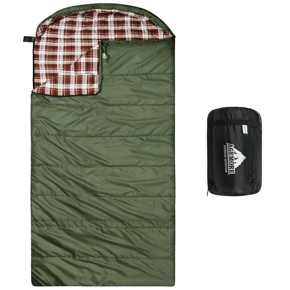 AGEMORE cotton flannel sleeping bag with soft lining for skin-friendly comfort outdoors.