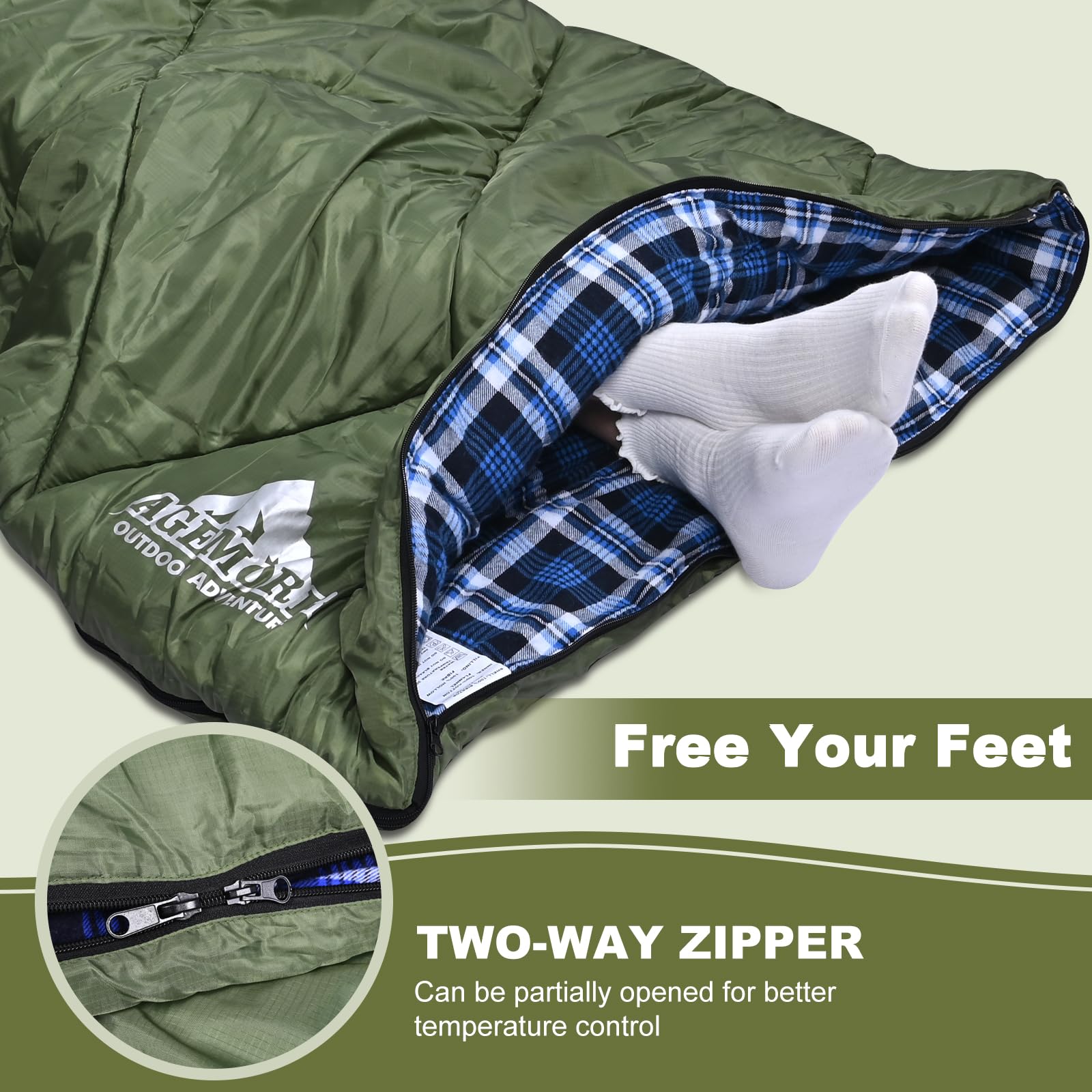 AGEMORE bag bottom zipper allows ventilating the foot section for temperature control.