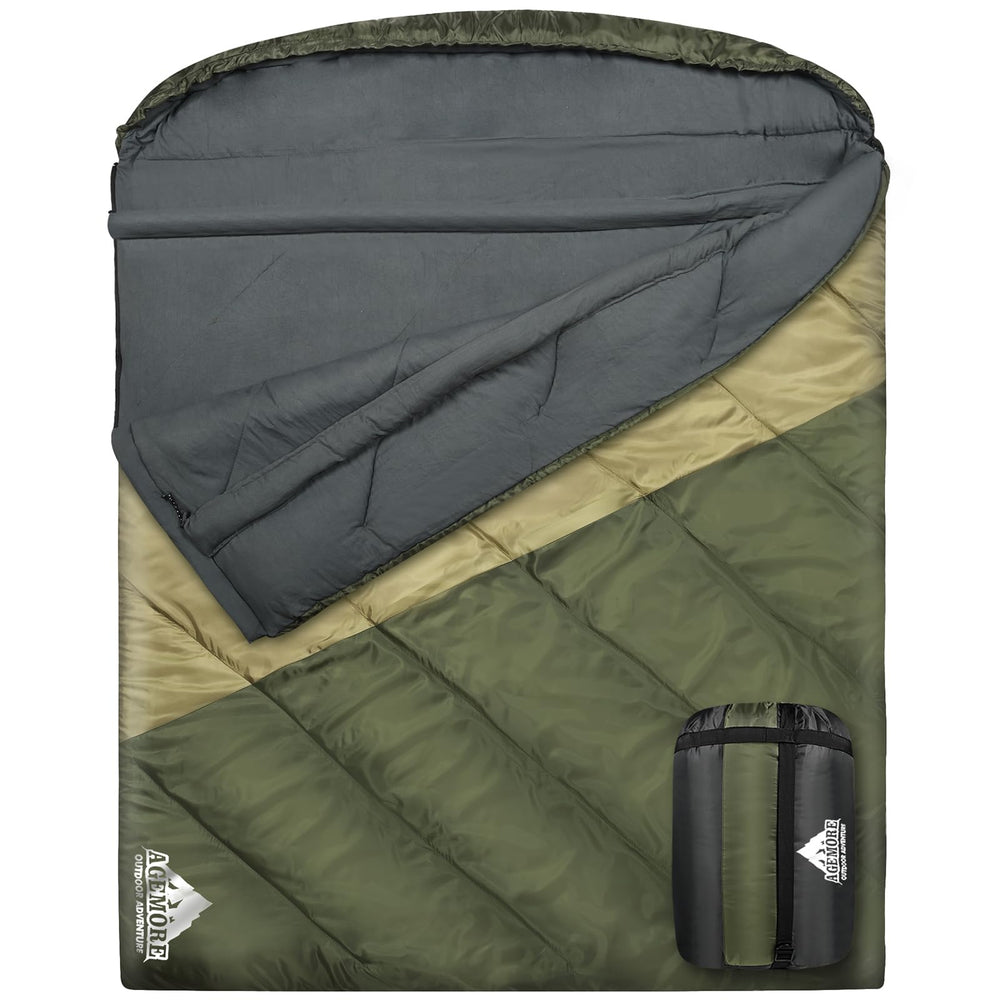 AGEMORE double sleeping bag with draft tubes and hood for cozy warmth on camping trips