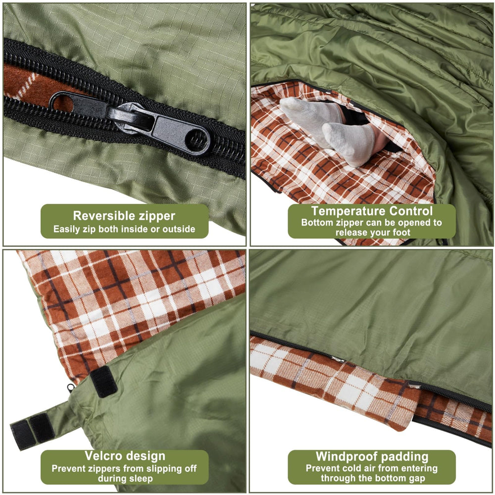 AGEMORE sleeping bag opened flat as two large blankets for flexibility.