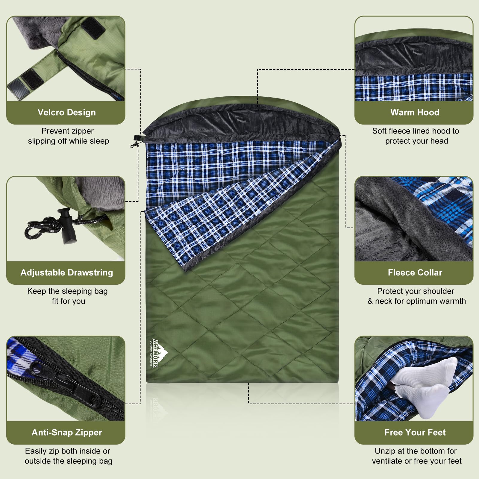 AGEMORE Full-coverage fleece collar and hood offer enveloping warmth around head and shoulders.