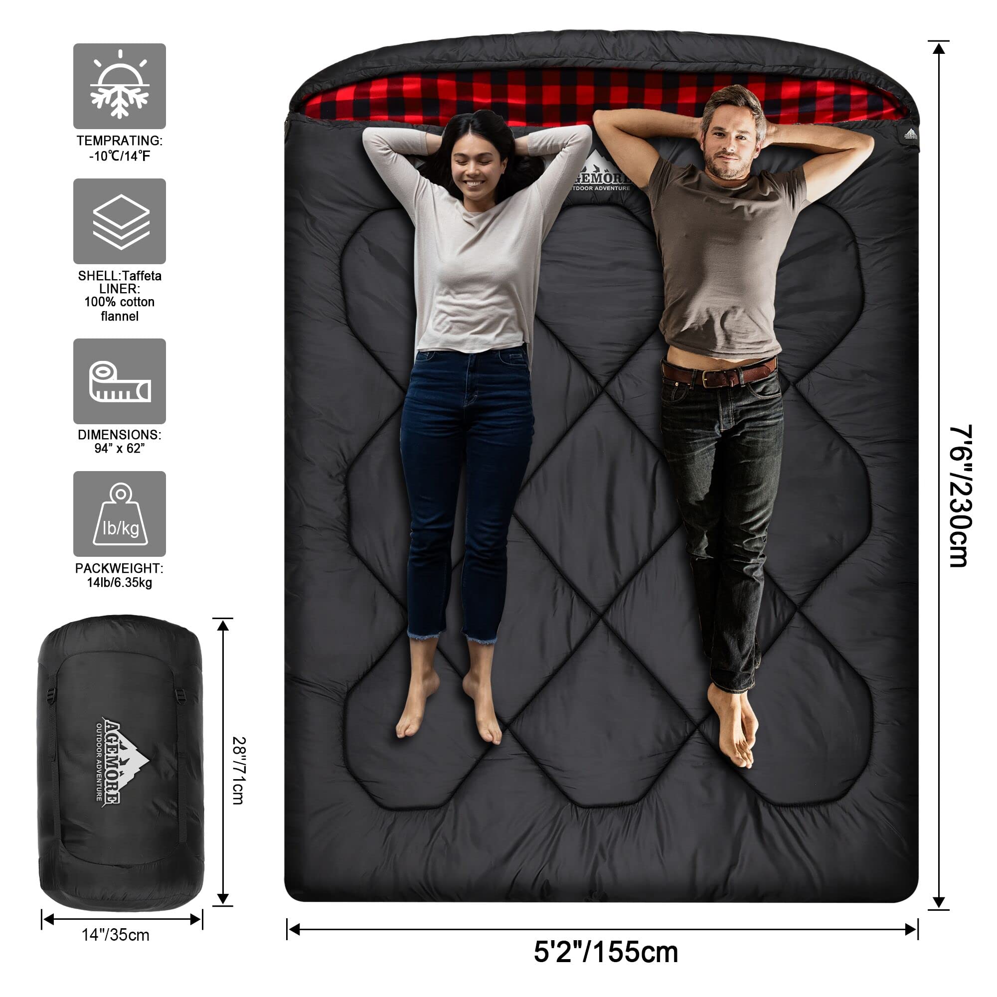 AGEMORE left-right zipper converts to two-piece or blanket