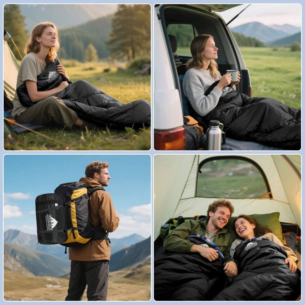 AGEMORE lightweight sleeping bag weighs about 4 pounds for easy backpacking.