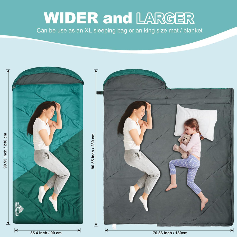 AGEMORE sleeping bag 3-4-season-temperature-range suits cool-to-cold camping and backpacking.