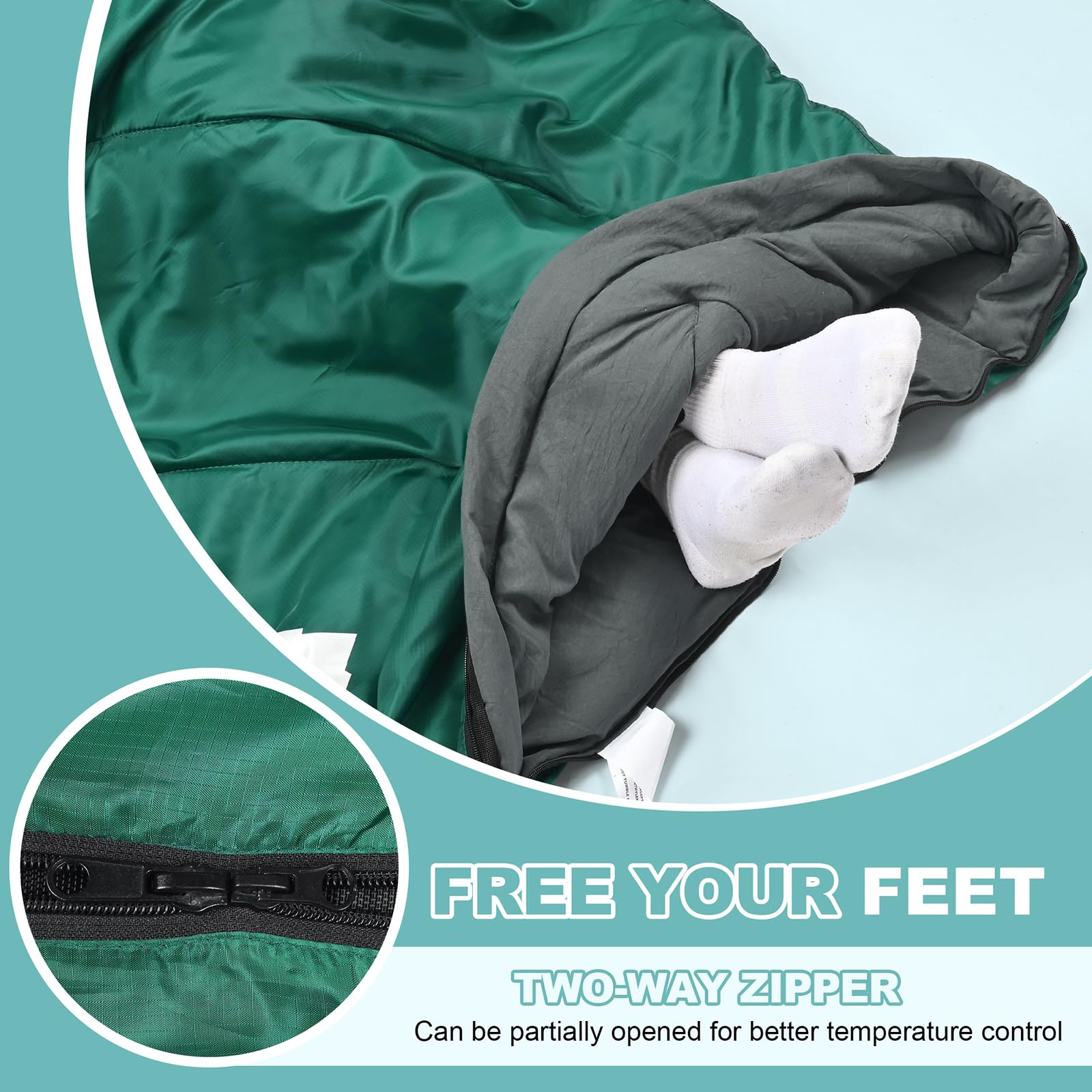 AGEMORE sleeping bag brushed-poly-flannel-lining offers soft comfort against the skin.