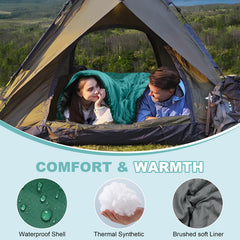 AGEMORE sleeping bag with zipper and draft tubes ensures snug fit and reduces drafts.
