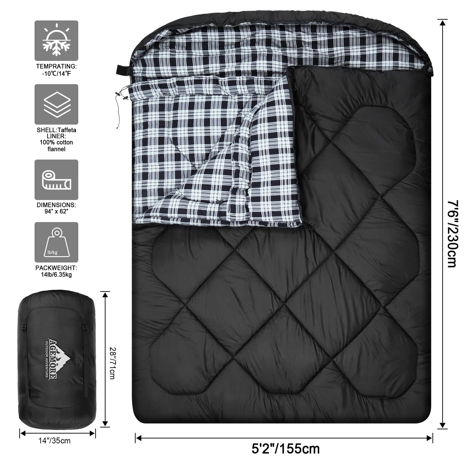 AGEMORE two-way zipper enables converting to two-piece use as blankets