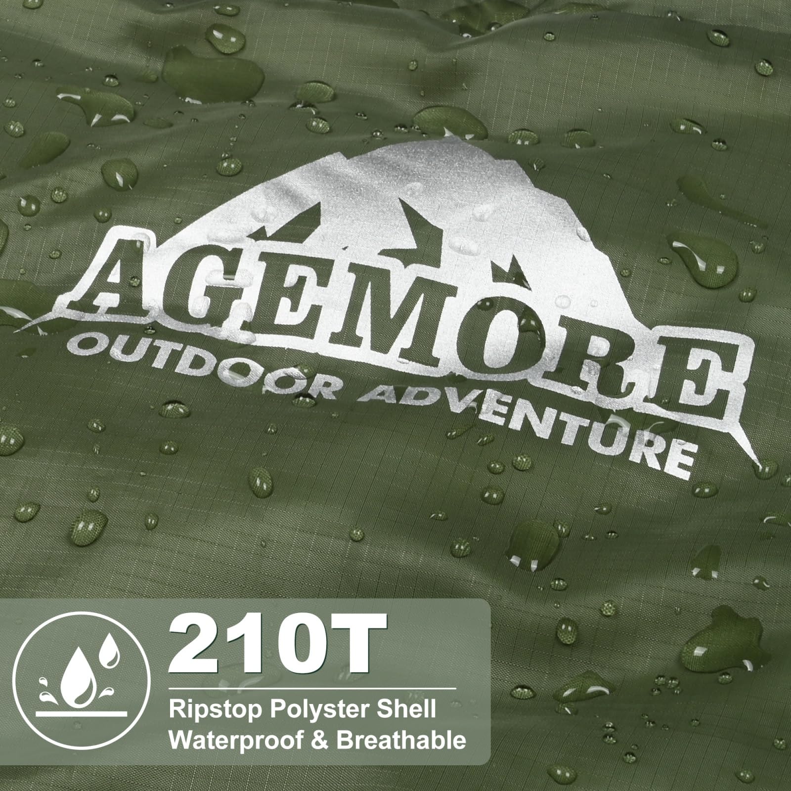 AGEMORE water-resistant exterior protects against dampness during camping trips.