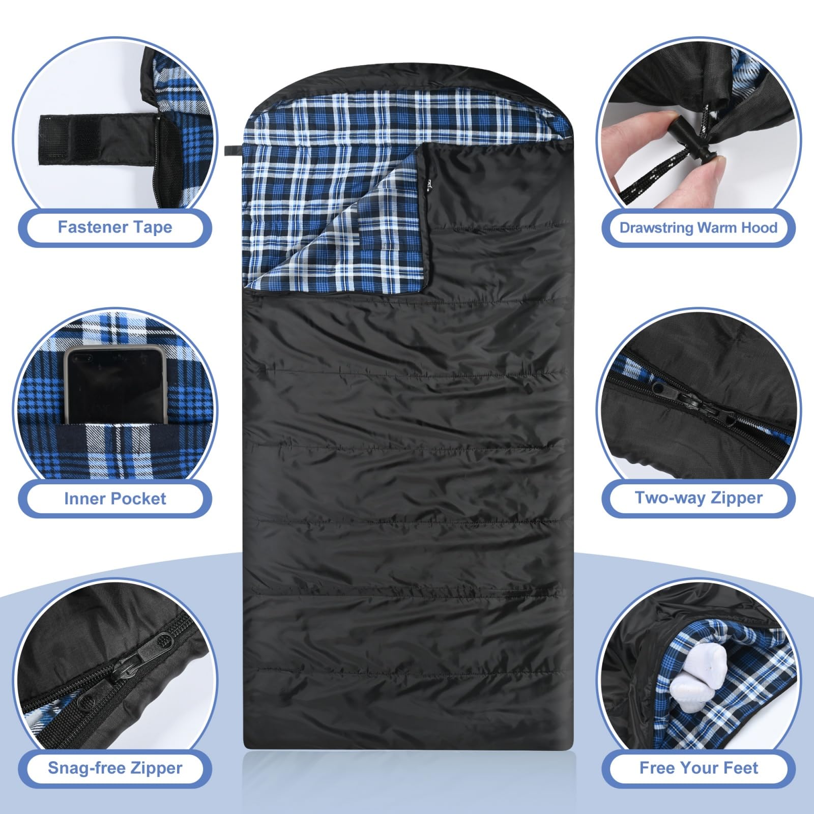 AGEMORE XXL sleeping bag measures 90.6 by 35.4 inches for roomy comfort.
