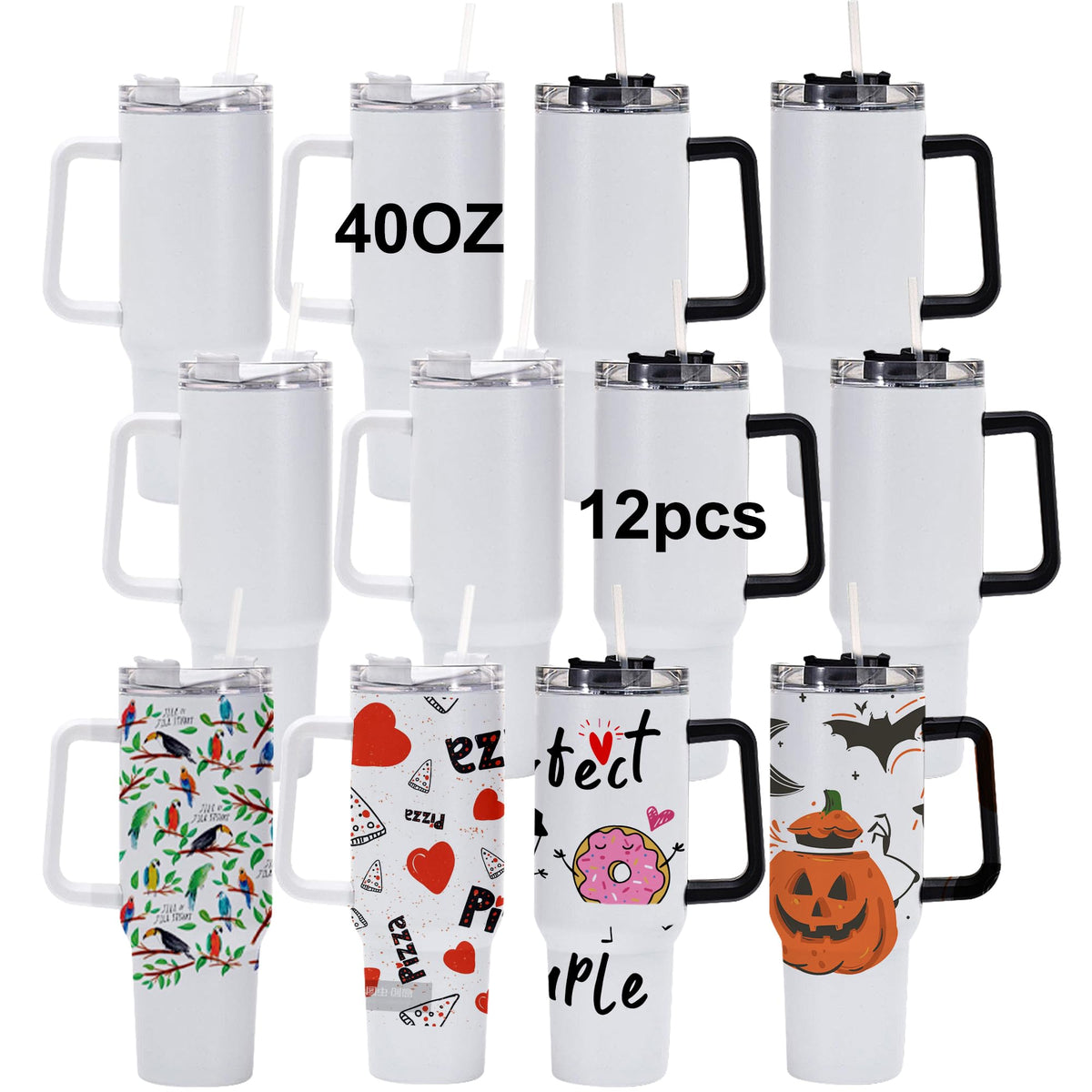 AGH 40oz sublimation tumbler with handle for personalized designs on the go.