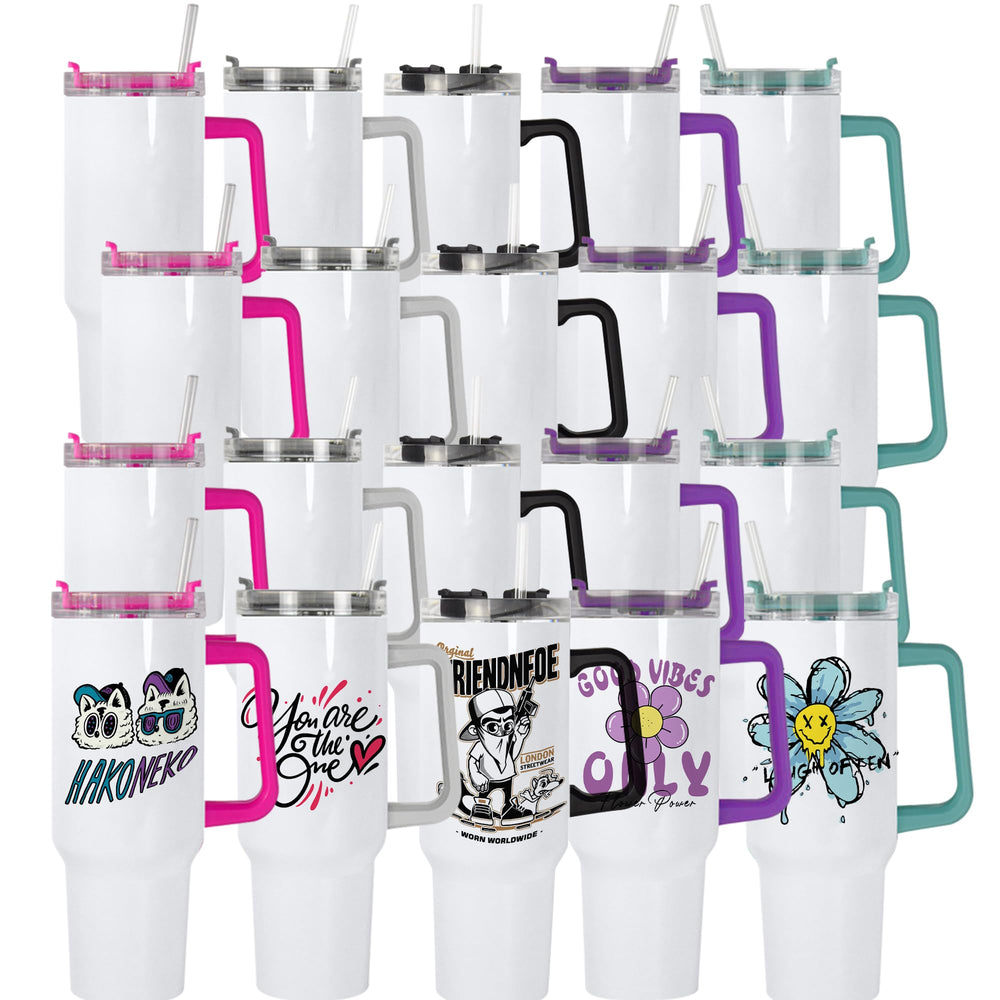 AGH 40oz sublimation tumbler with handle ready for personalized designs.